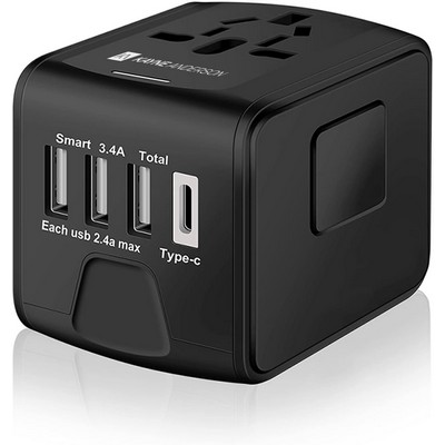 Universal International Travel Power Adapter W/High Speed 2.4A USB, 3.0A Type-C Wall Charger,