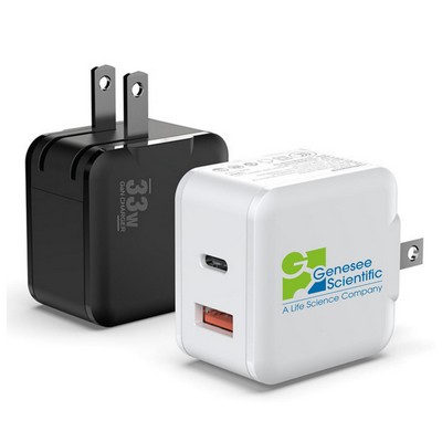 33W Gan Charger , Dual ports usb +usb C Travel Charger Adapter block