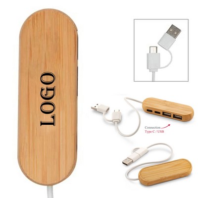 Portable Bamboo Multiple Port USB & Type-C Hub