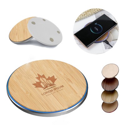 Wood 15W Custom Logo Available Fast Wireless Charger with LED Ring
