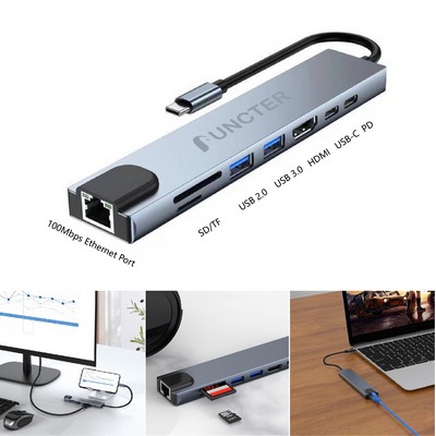 Ethernet Adapter 8" 1 USB C Hub USB Expander Data Transmission