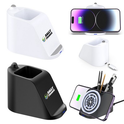 Desk Organizer Pen Holder Wireless Phone Charger Stand