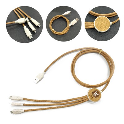 Natural Cork & Wheat Straw Eco-Friendly 3-in-1 Charging Cable