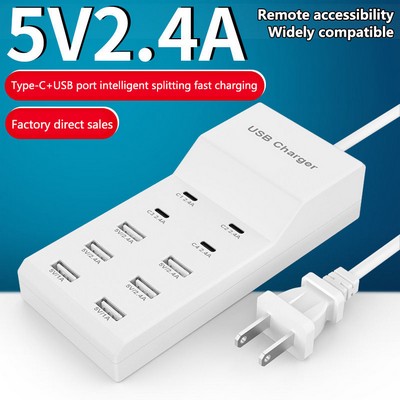 50W 2.4A 5V Smart Charging Station 6-Port USB 4 TYPE-C Wall Charger for Multi-devices